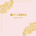 INVITATION with golden roses( pink background)