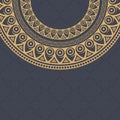 Invitation graphic card with golden color mandala, round ornament