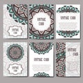 Invitation graphic card with mandala. Decorative ornament for card design: wedding, bithday, party, greeting. Vintage mandala elem Royalty Free Stock Photo