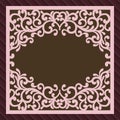 Invitation or greeting card with flower ornament. Cut laser square envelope template. Wedding invitation envelope for