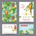 Invitation or Greeting Card Set with Tropical Birds Royalty Free Stock Photo