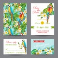 Invitation or Greeting Card Set - Tropical Birds and Flowers Design Royalty Free Stock Photo
