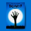 Invitation halloween party banner poster with illustration of zombie hand from ground Royalty Free Stock Photo