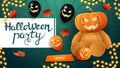 Invitation horizontal poster for Halloween party with Teddy bear with Jack pumpkin head Royalty Free Stock Photo