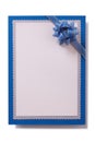 Invitation invite card blue bow decoration vertical flat isolated front view