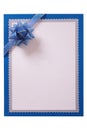 Invitation invite card blue bow vertical flat isolated white