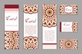 Invitation mandala design template. Graphic card with hand drawn ornament. Colorful eastern floral decor for greetings, wedding in Royalty Free Stock Photo