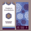 Invitation mandala design template. Graphic card with hand drawn ornament. Colorful eastern floral decor for greetings, wedding in Royalty Free Stock Photo