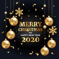 Invitation merry christmas party and happy new year 2020 poster banner and card design template. Vector Happy winter holiday Royalty Free Stock Photo