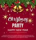 Invitation merry christmas party poster banner and card design template. Happy holiday and new year jingle bell,fir tree Royalty Free Stock Photo