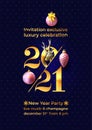 Invitation for New Year Eve celebration. Gold 2021 numbers. Elegance New Year 2021 greeting card artwork, brochure design template