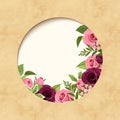 Invitation parchment card with red and pink roses. Vector eps-10. Royalty Free Stock Photo