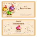 Invitation party card with cupcakes Vector. Birthday, wedding, event, celebrate decors Royalty Free Stock Photo