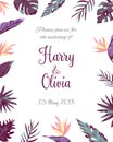 Invitation template with tropical leaves