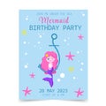 Invitation to a birthday party mermaid. Vector