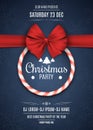 Invitation to a Christmas party. Red white lollipop with red ribbon on a dark blue background with snowflakes. The names of the DJ Royalty Free Stock Photo