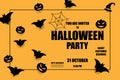 Invitation to Halloween party with bats and pumpkins,