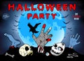 Invitation To A Halloween Party, Zombie, Skull, Illustration, Poster, Greeting Card.