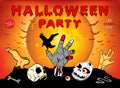 Invitation to a Halloween party, zombie, skull, illustration, poster, greeting card. Royalty Free Stock Photo