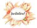 Invitation With Watercolor leaves and flowers.