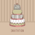 Invitation with wedding cake.