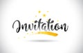 Invitation Word Vector Text with Golden Stars Trail and Handwritten Curved Font.