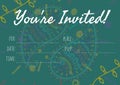 Invitation with you\'re invited text with copy space over heart pattern on dark green background