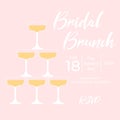 Invitational bridal brunch with glasses of champagne. Bachelorette party invitation template. Bubble brunch.