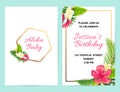 Invitations with tropical flowers, jungle leaves