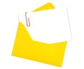 Invite card inside yellow envelope isolated