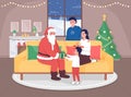 Invite Santa home flat color vector illustration