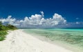 Inviting amazing natural landscape view of Cuban beach against deep blue sky and tranquil, turquoise ocean
