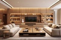 Inviting Apartment Interior Enhanced by Light Neutrals and Wood Accents Royalty Free Stock Photo