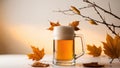 Inviting Autumn Scene with a Refreshing Beer Mug. Royalty Free Stock Photo
