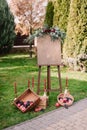 Inviting banner with autumnal composition of apples and grape