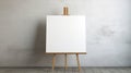 An inviting blank canvas on a wooden easel sparks creativity, ready for artistic inspiration. Ai Generated Royalty Free Stock Photo