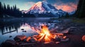 Inviting campfire on the beach during the summer, bring back fond memories. Fun and good times at lake. Royalty Free Stock Photo