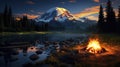 Inviting campfire on the beach during the summer, bring back fond memories. Fun and good times at lake. Royalty Free Stock Photo