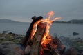 Inviting campfire on the beach during the summer, bring back fond memories. Royalty Free Stock Photo