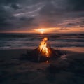 Inviting campfire on the beach during the summer Royalty Free Stock Photo