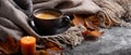 The inviting coffee cup surrounded by cozy autumn elements and warmth AI generated image Royalty Free Stock Photo