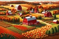 An inviting country farm with a red barn, a charming farmhouse, Royalty Free Stock Photo