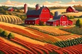 An inviting country farm with a red barn, a charming farmhouse, Royalty Free Stock Photo