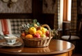 Inviting Fruit basket dining room. Generate Ai Royalty Free Stock Photo