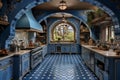 Inviting Greece blue kitchen. Generate Ai