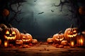 Inviting Halloween party banner with clouds, bats, and pumpkins for an atmospheric touch