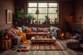 Inviting Home interior boho living room. Generate Ai