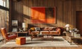 Warm Tones and Retro Charm: Mid-Century Modern Living Space Royalty Free Stock Photo