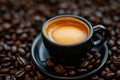 hot coffee cup on coffee beans Royalty Free Stock Photo