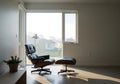 Modern Interior Eames Lounge Chair, Window View, Relaxing Living Room, Furniture Royalty Free Stock Photo